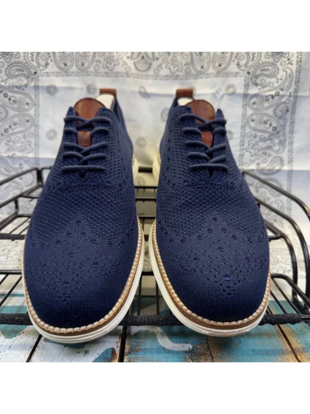 Cole Haan Shoes Navy Original Grand Stitchlite Wingtip Oxford Knit Mens 8.5EUC